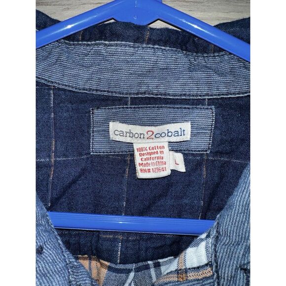 Carbon 2 Cobalt Flannel Shirt Lrg Blue Blanket Striped Lined Long Sleeve #433 - Picture 2 of 4